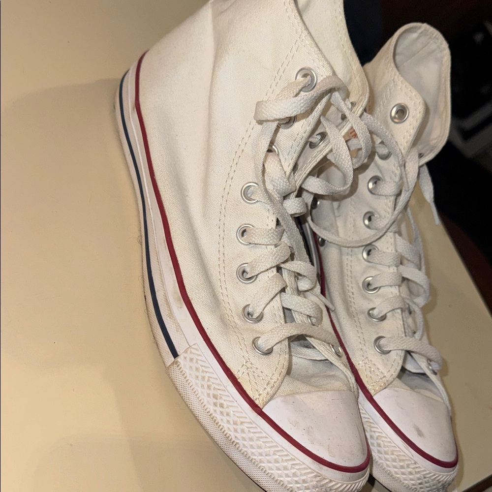 Converse White High-Top Sneakers with Red Accents